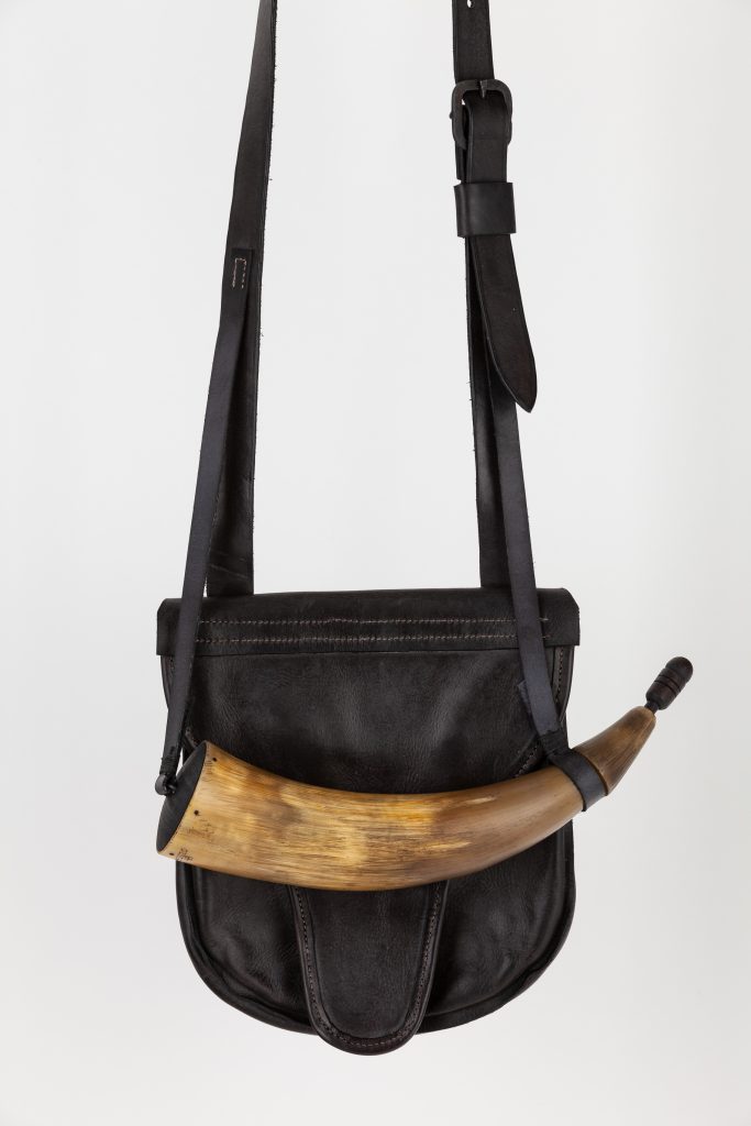 Pouch 44/Horn 48 - Late Flint Virginia Shot Pouch with a Plain Southern Powder Horn.- Front