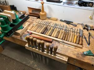 workbench with chisels and files