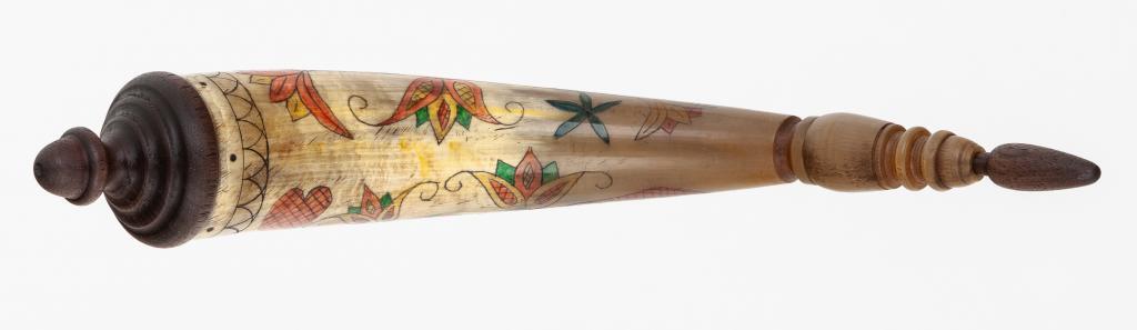 Horn #39 - Virginia "Acorn" powder horn with color fraktur engraving - Top