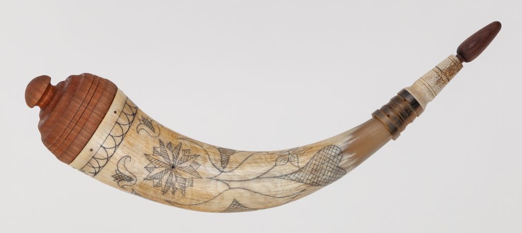 Horn #46 - An applied-tip powder horn with traditional fraktur scrimshaw - Outside