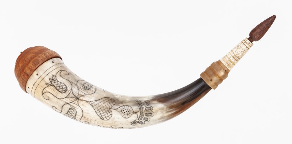Horn #52 - Small Fraktur engraved applied-tip powder horn- Inside