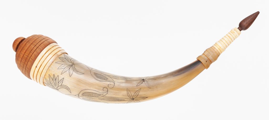 Horn #53 - Medium Banded, Fraktur engraved, applied-tip powder horn- Inside