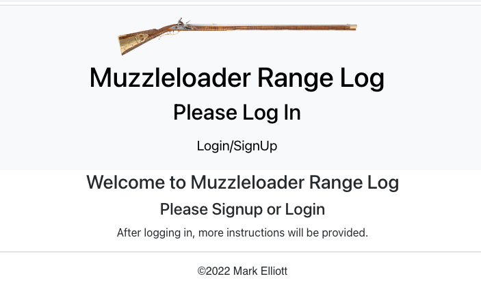 Opening screen for Muzzleloader Range Log